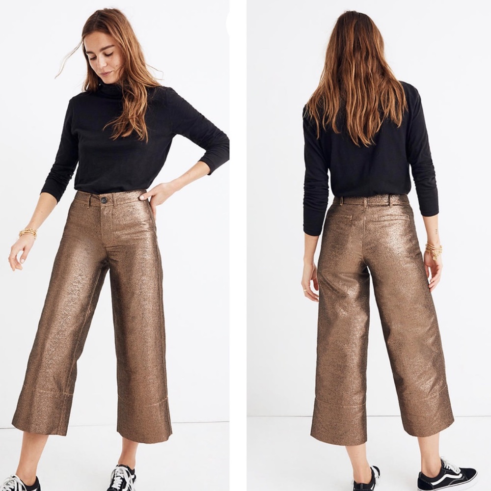 Madewell Emmett Wide-Leg Crop Pants in Metallic